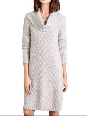 Anthropologie Sparrow Sweater Dress Cowl Neck Button Women's Small Light Grey